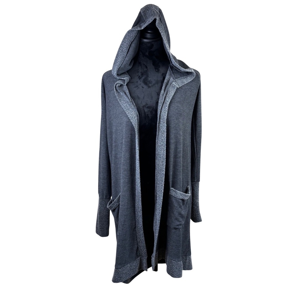 NWT Chaser Charcoal Gray Hooded Open Front Cardigan Longline Fleece Sweater M